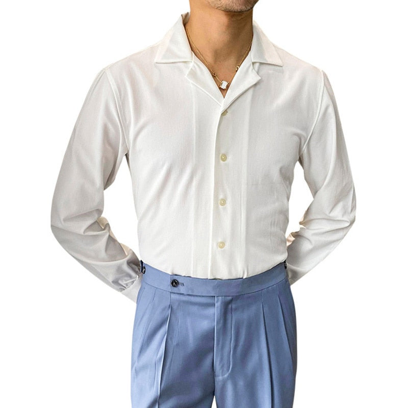 Camisa Blanca Sólida Básica Estilo Cuello Cuba