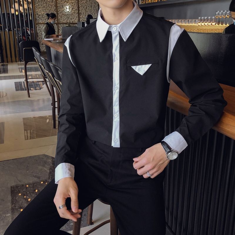 Two-tone Lines Decorated Long Sleeve Shirt