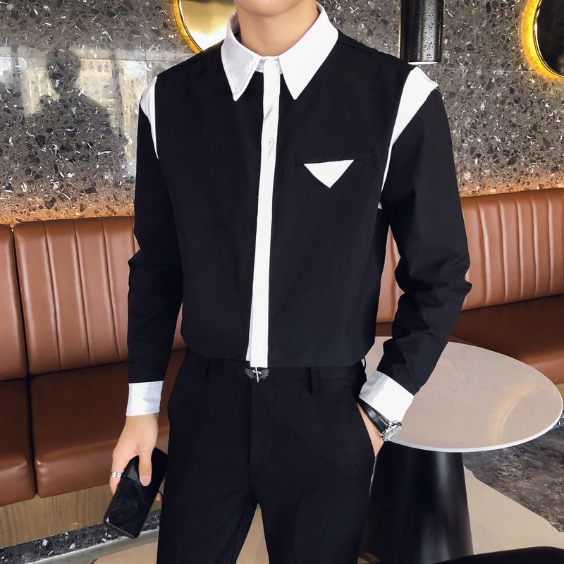 Two-tone Lines Decorated Long Sleeve Shirt