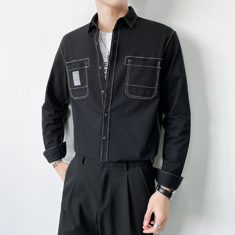 Solid Contrast Border Style Long-Sleeved Shirts