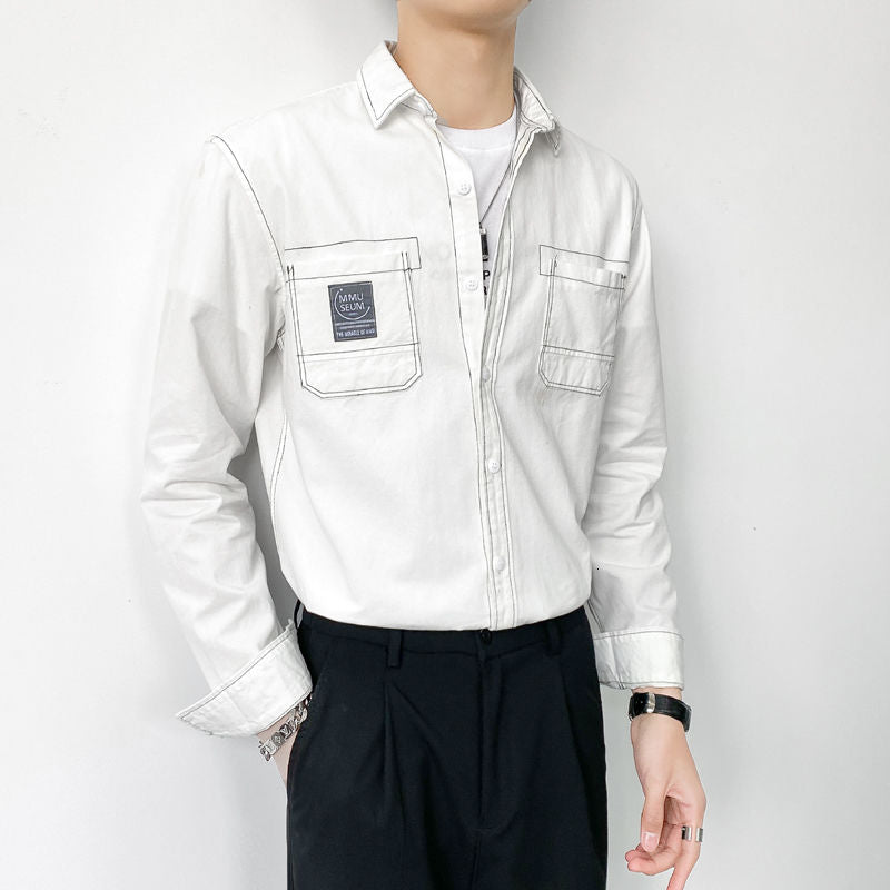 Solid Contrast Border Style Long-Sleeved Shirts