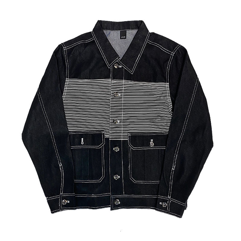 Half Striped Pattern And White Lines Decorated Jacket