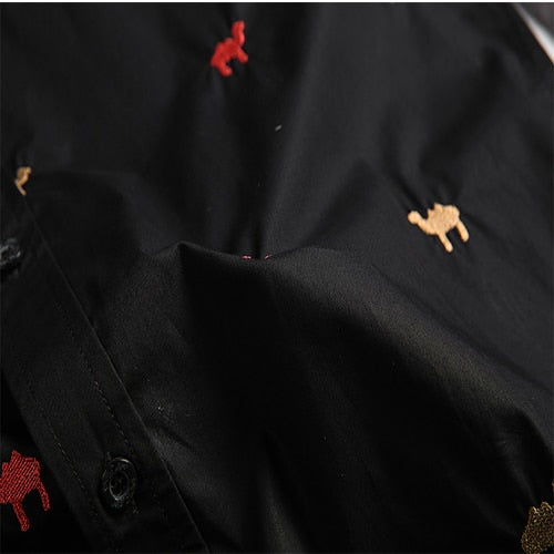 Camel Embroidery Long Sleeve Slim Fit Men Shirt