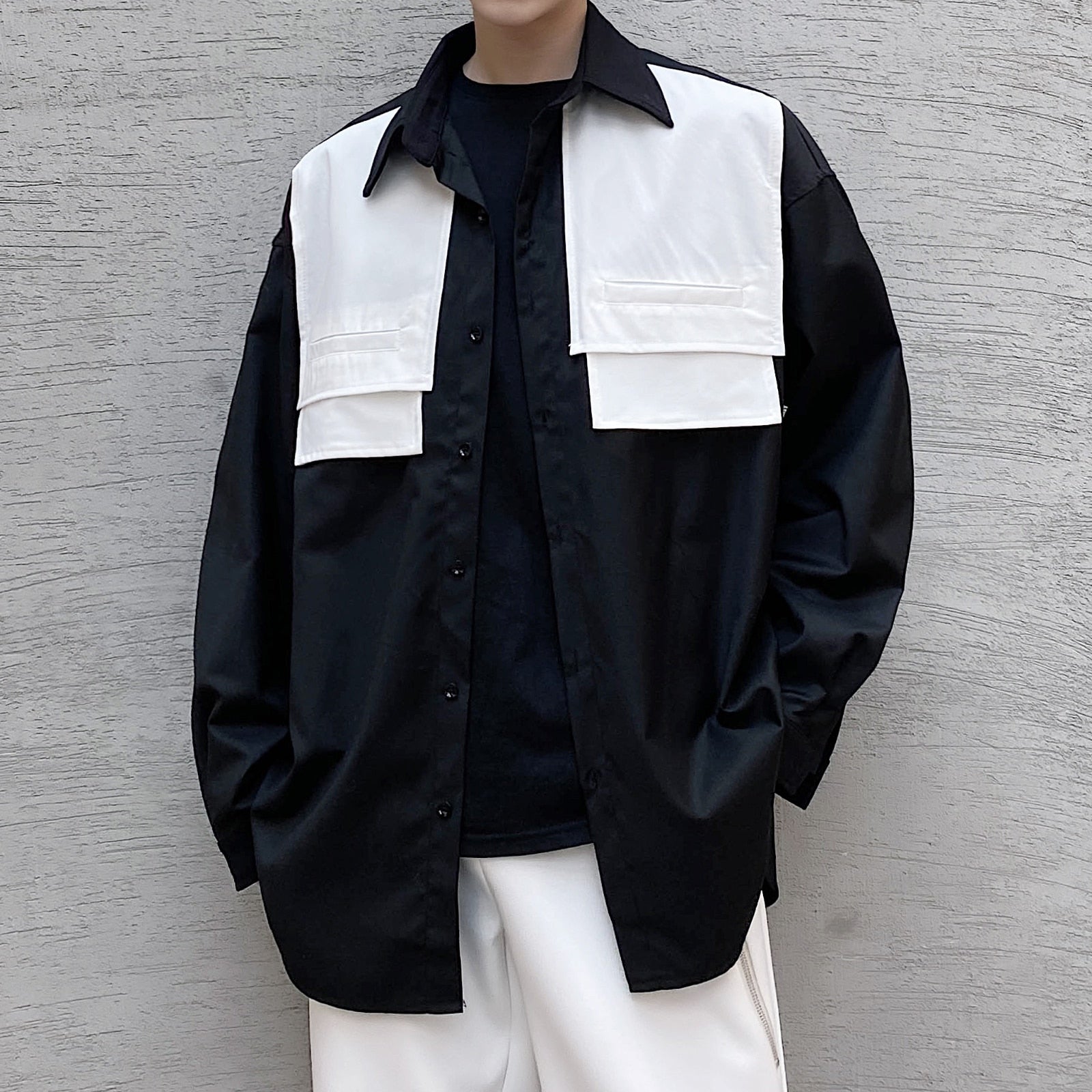 Contrast Color Oversized Long Sleeve Shirt