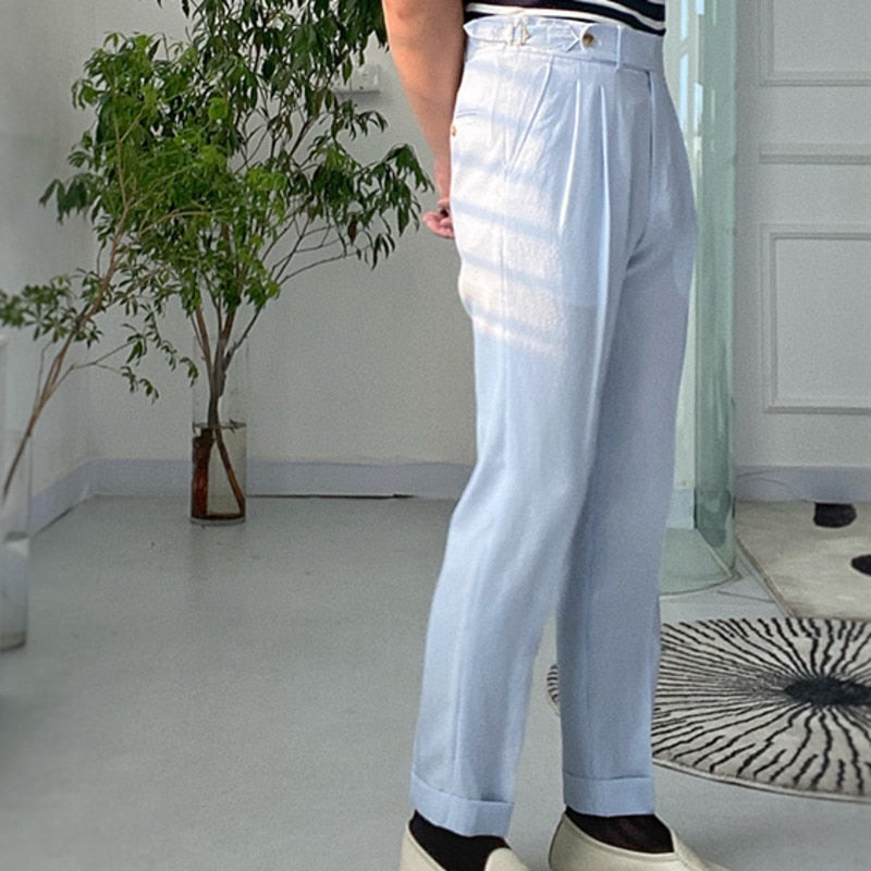 Blue Light Corduroy Metal Trousers
