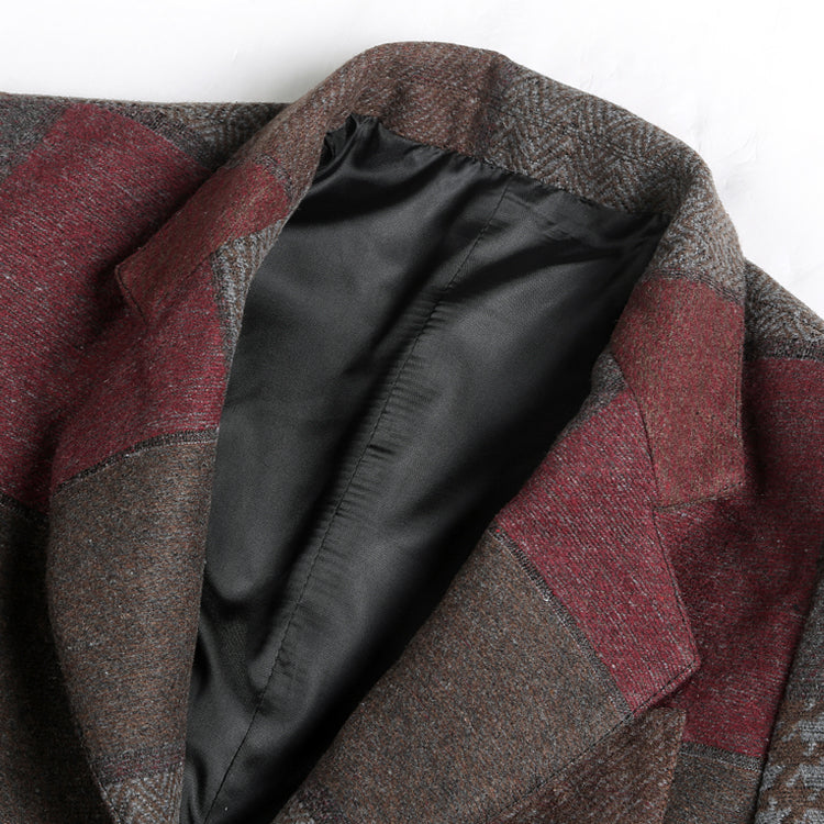 Classic Plaid Patchwork Men Slim Fit Blazer