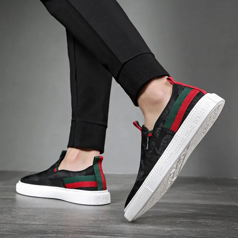 Black Printed Pattern Canvas Slip-On Shoes