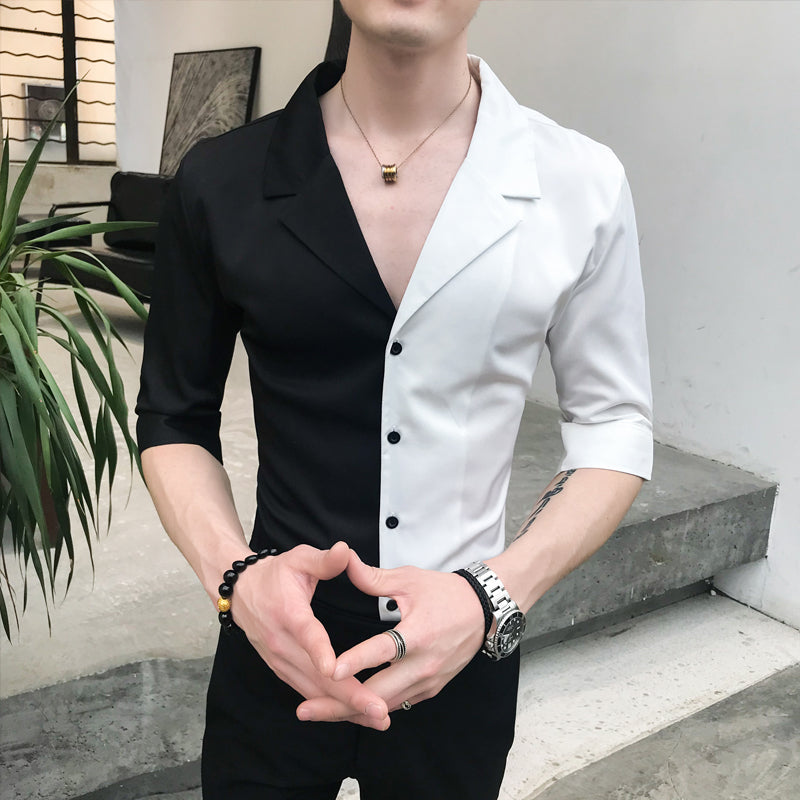 Solide Double Couleur Casual Manches Courtes Style Hommes Chemises