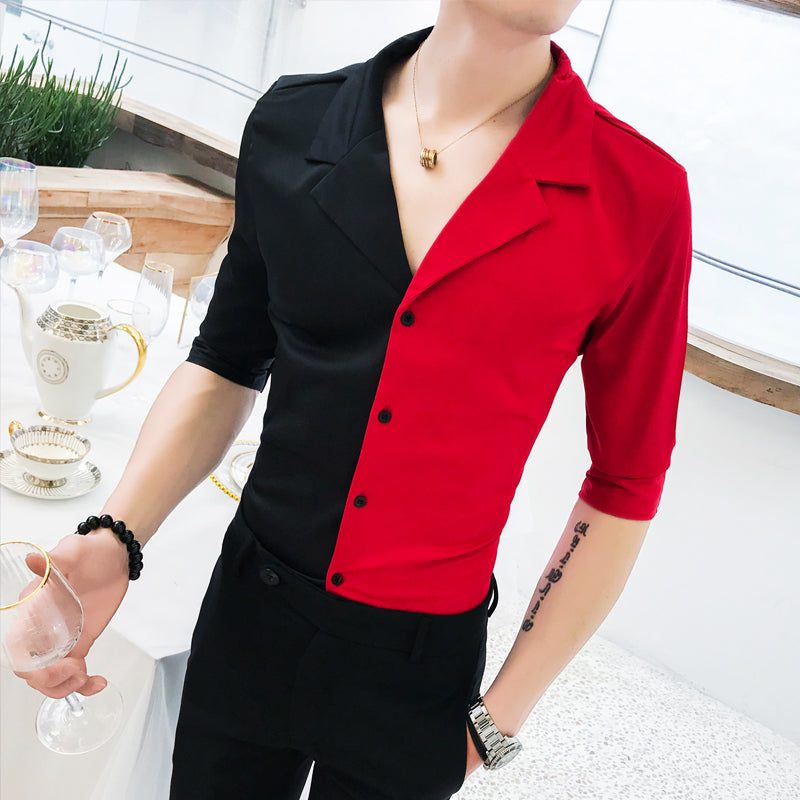 Solide Double Couleur Casual Manches Courtes Style Hommes Chemises