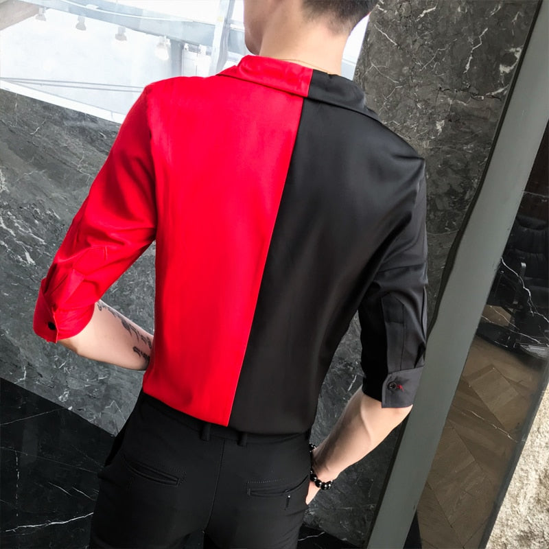 Solide Double Couleur Casual Manches Courtes Style Hommes Chemises