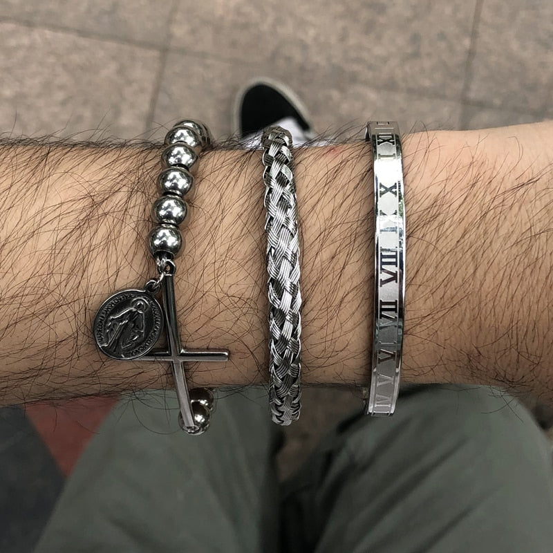 Bracelets à breloques en perles d'acier inoxydable