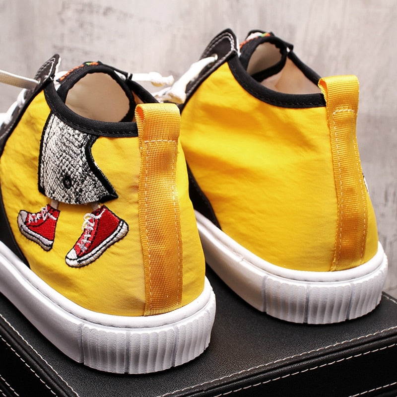 Cotton Fabric Casual Lace Up with Embroidery Detail Men Sneaker
