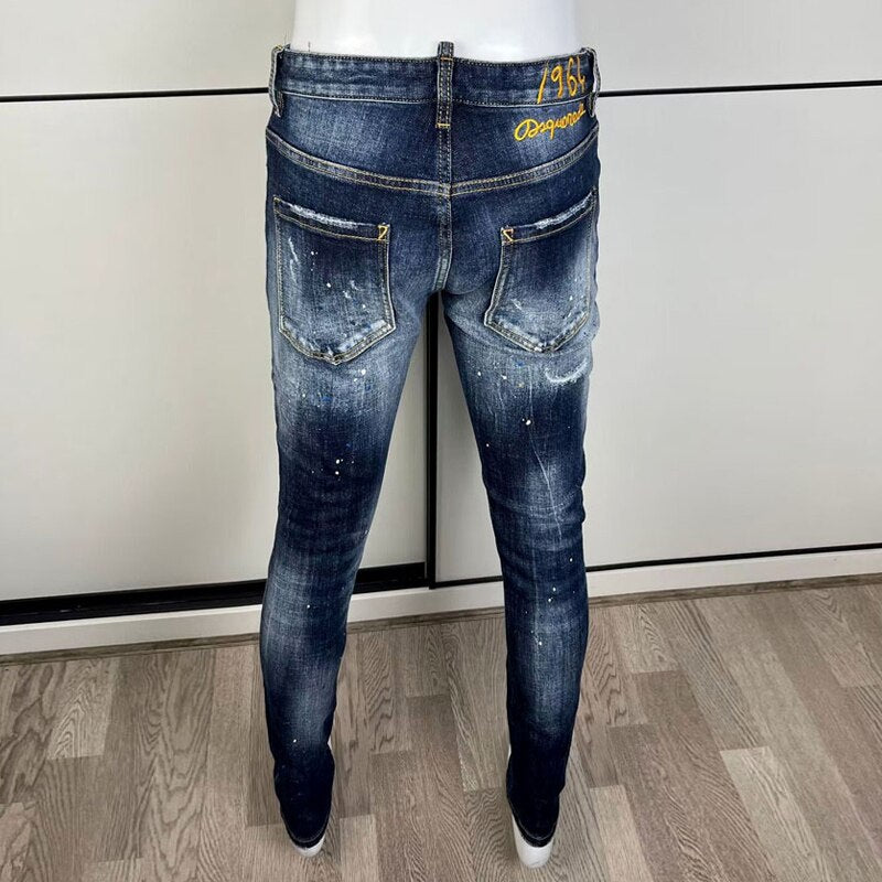 Urbane Solid Letter Embroidery Men Jeans