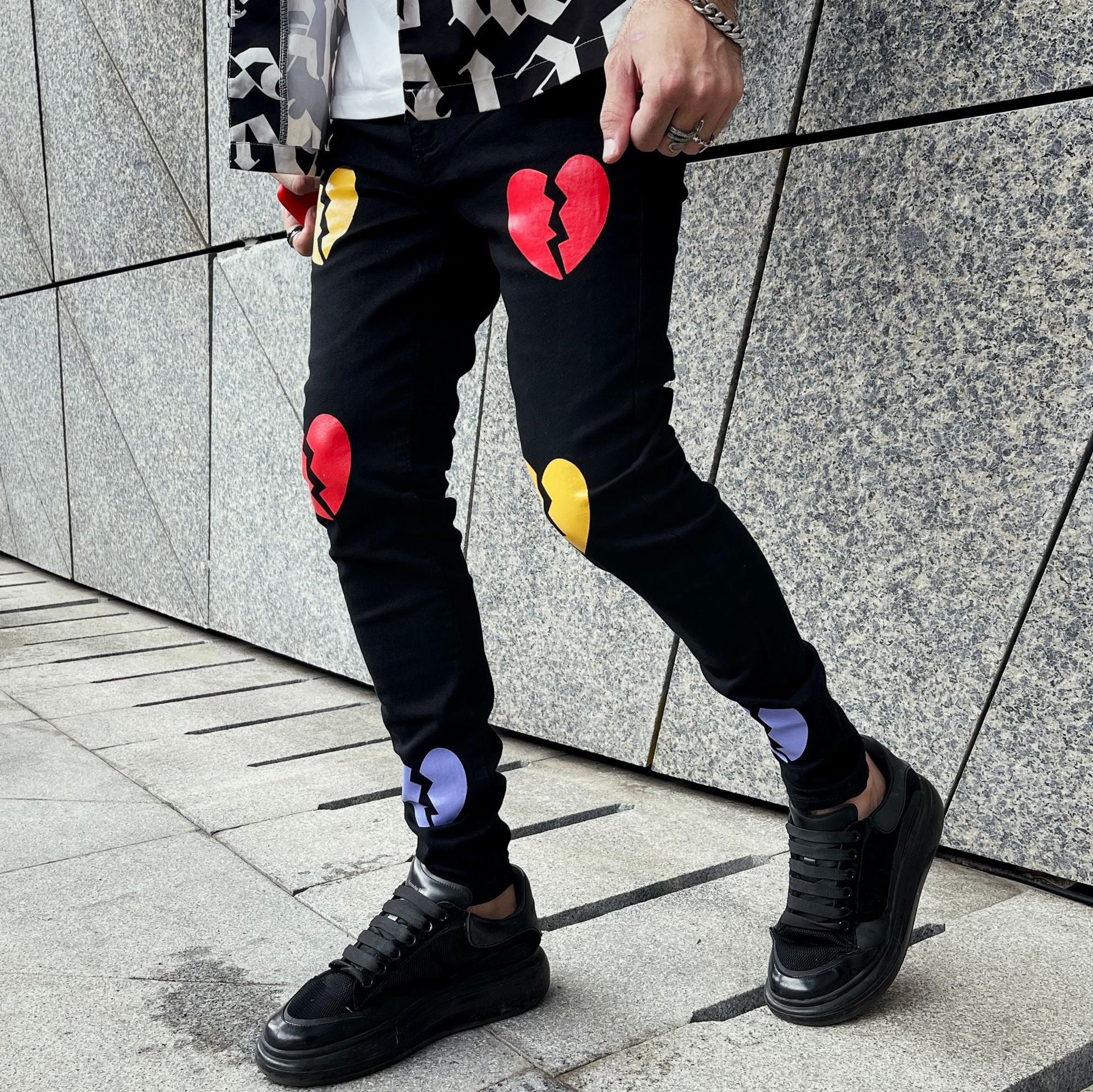 Street Heartbreak Printed Painted Jeans