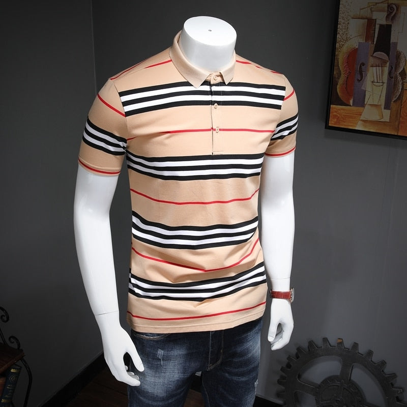 Stripe Lines Short Sleeves Style Men Polo Shirt