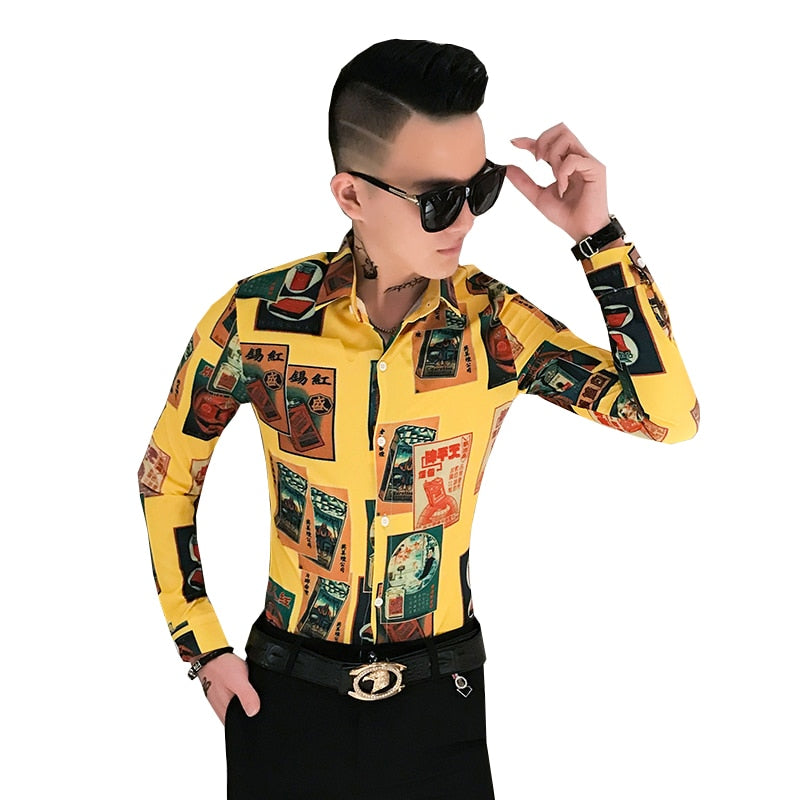 Mélanger les chemises à manches longues pour hommes à imprimé décontracté