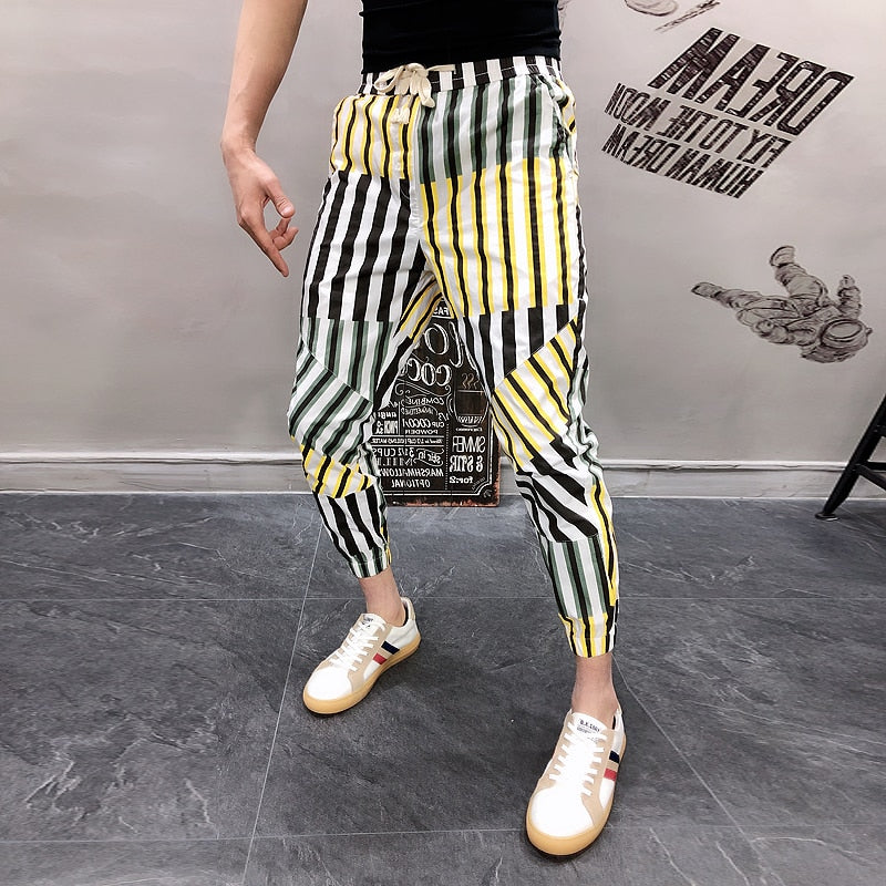 Mix Colors Stripes Streetwear Style Men Pants