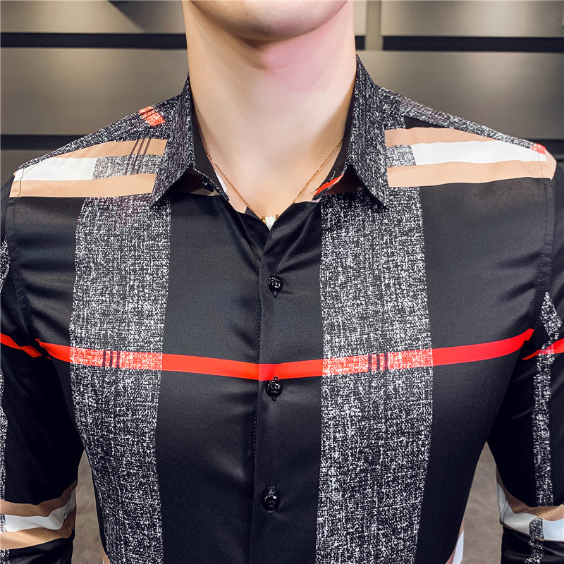 Luxury Print Long Sleeve Korean Design Casual Men Shirt