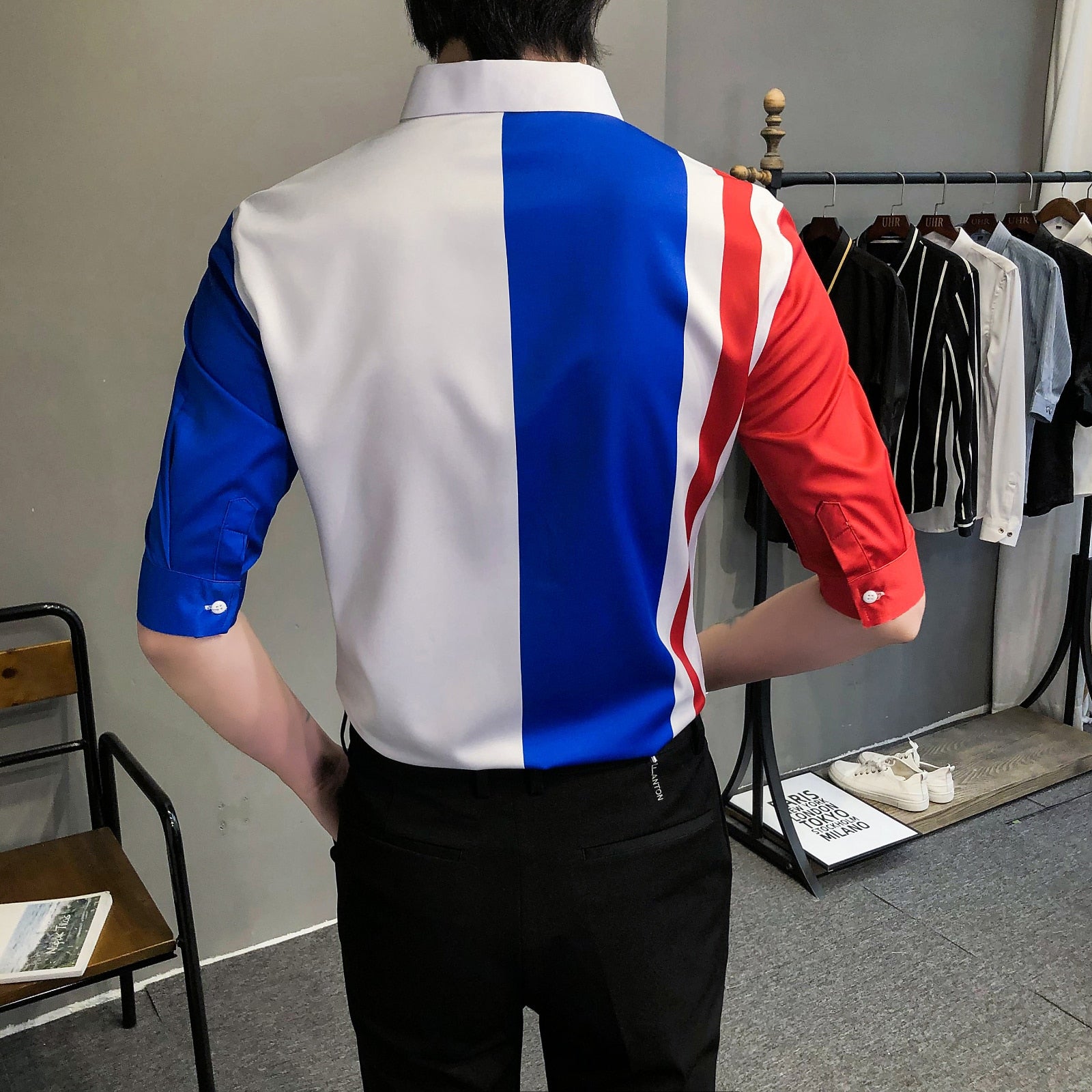 Blue White Red Stripes Color Shirt