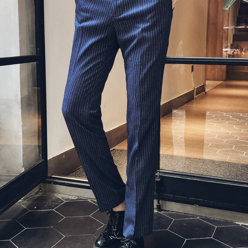 Stripe Slim Fit Dress Business Casual Style Hommes Pantalon
