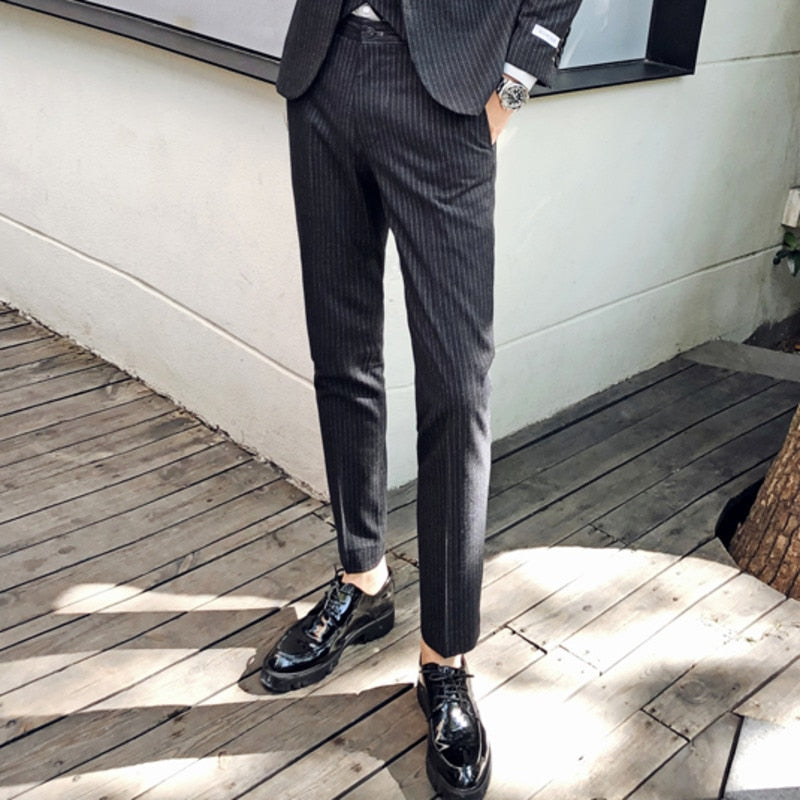 Stripe Slim Fit Dress Business Casual Style Hommes Pantalon