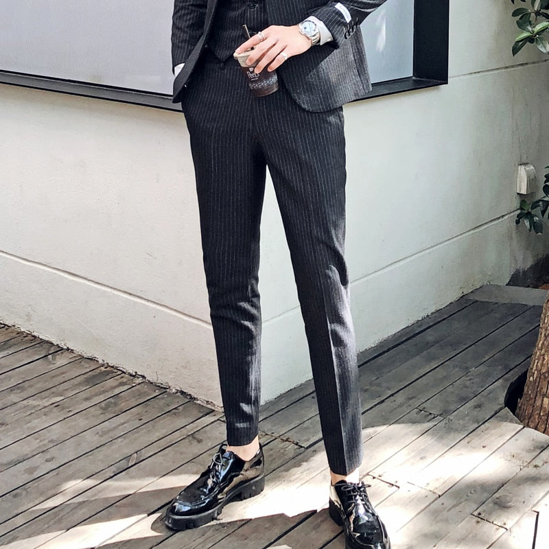 Stripe Slim Fit Dress Business Casual Style Hommes Pantalon