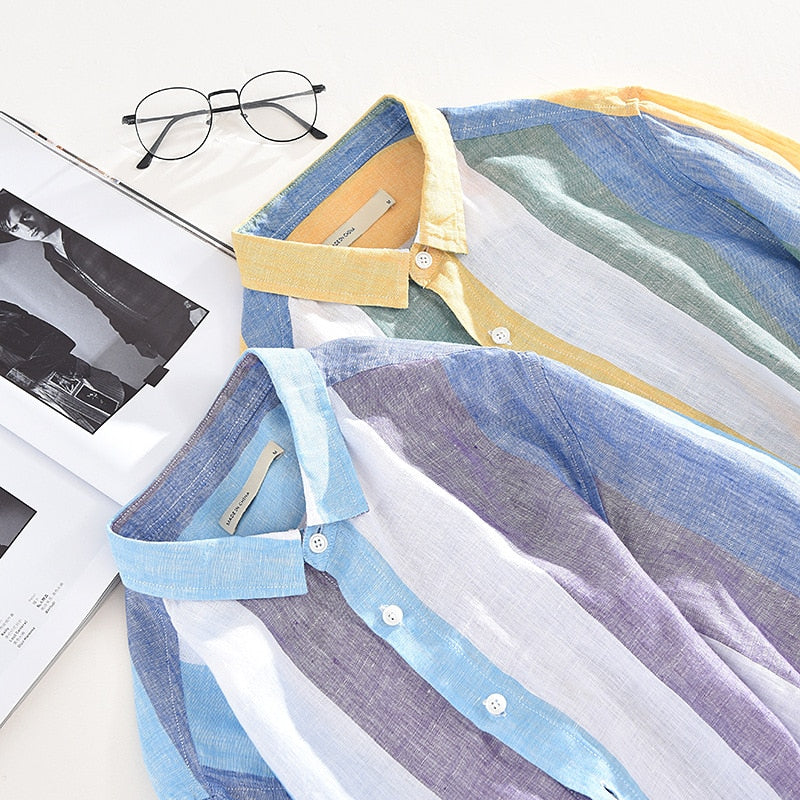 Chemise à manches longues multicolore à grosses rayures