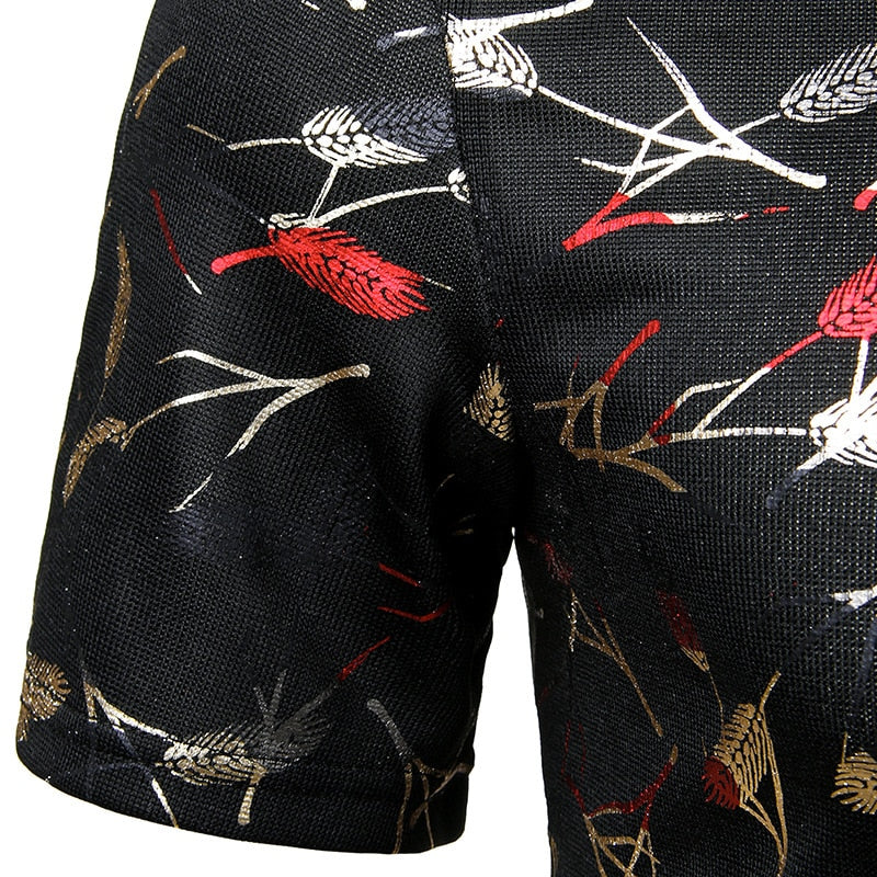 Camiseta De Hombre Con Cuello De Pico De Plumas Metálicas En Dos Tonos