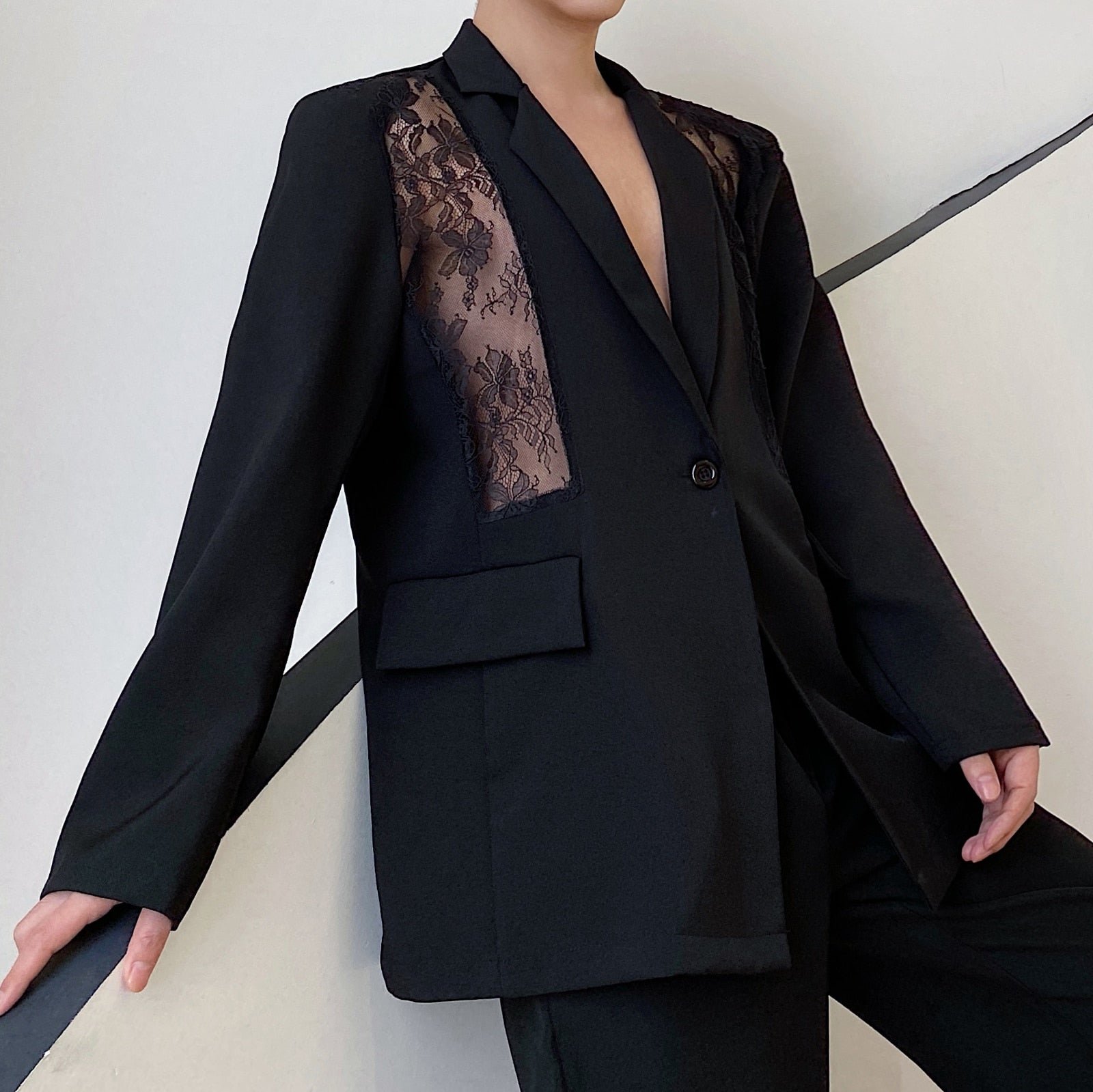 See-Through Floral Lace Stage Blazer