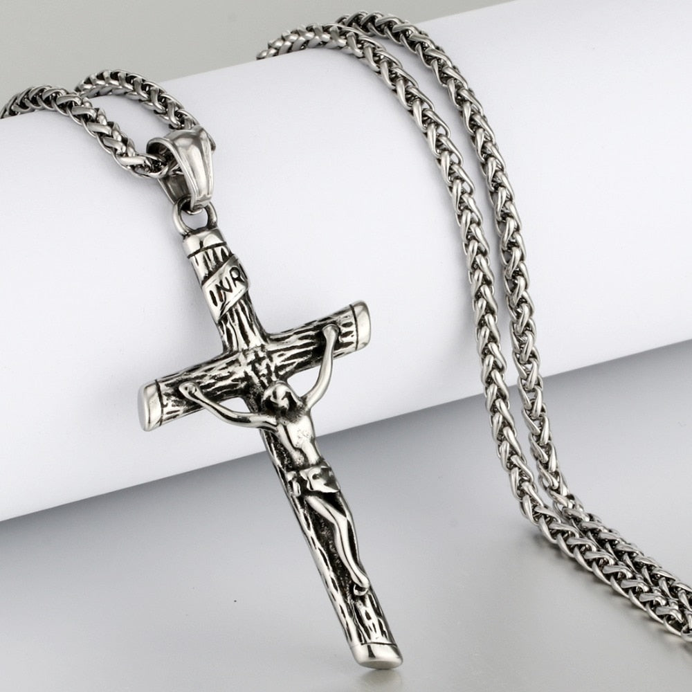 Chaîne à maillons en acier inoxydable élégante Christian Cross Design Colliers pour hommes