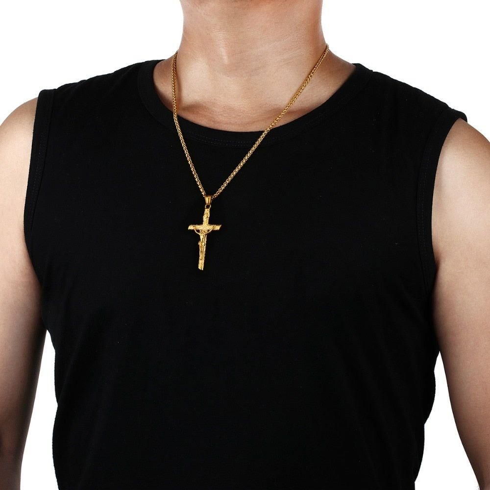 Chaîne à maillons en acier inoxydable élégante Christian Cross Design Colliers pour hommes