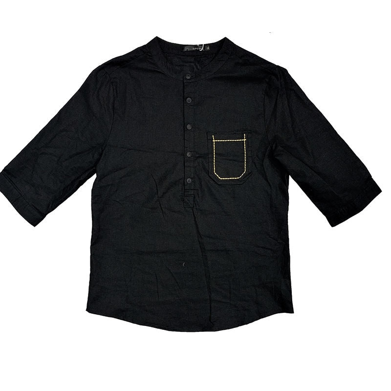 Solid Half-Sleeved Stand Collared Shirts