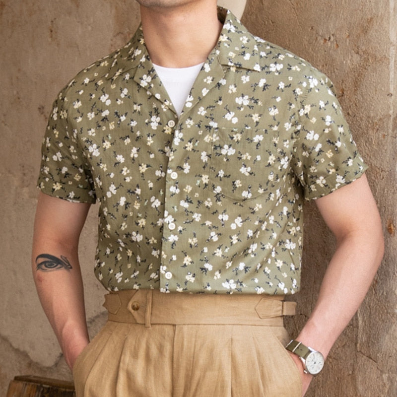 Green Small Floral Pattern Shirt