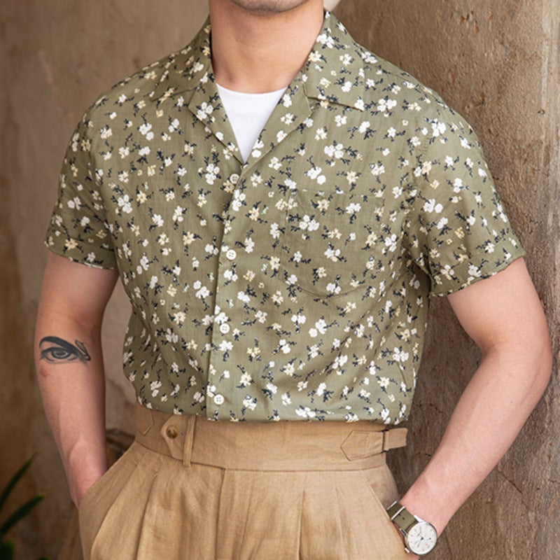 Green Small Floral Pattern Shirt