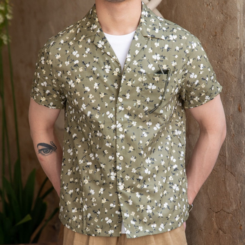 Green Small Floral Pattern Shirt