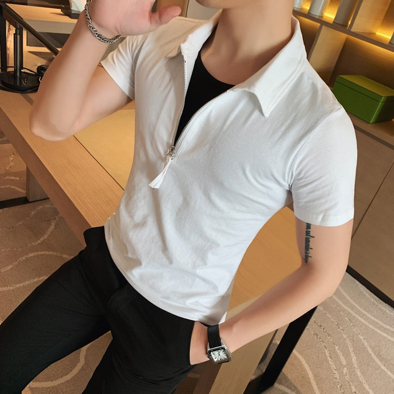 Faux Two Pieces Look Zippered Men Polo Shirt