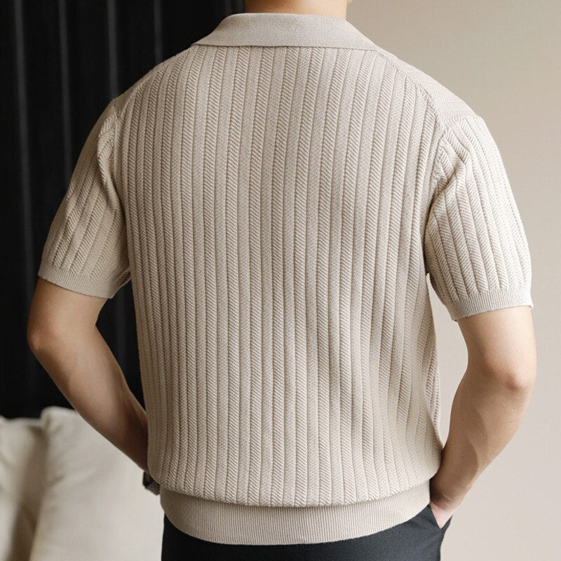 Casual Solid Color Knitted Slim Polo Shirt
