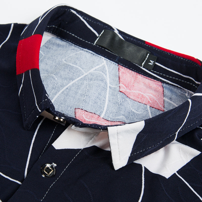 Geometric Art Print Men Slim Fit Short Sleeve Shirt - FanFreakz