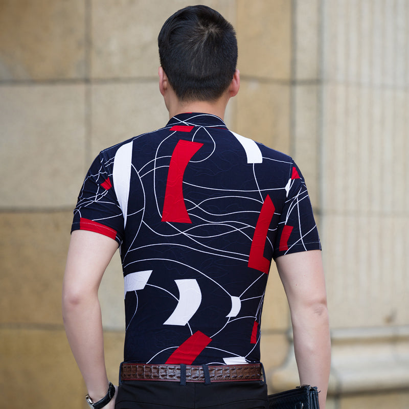 Geometric Art Print Men Slim Fit Short Sleeve Shirt - FanFreakz