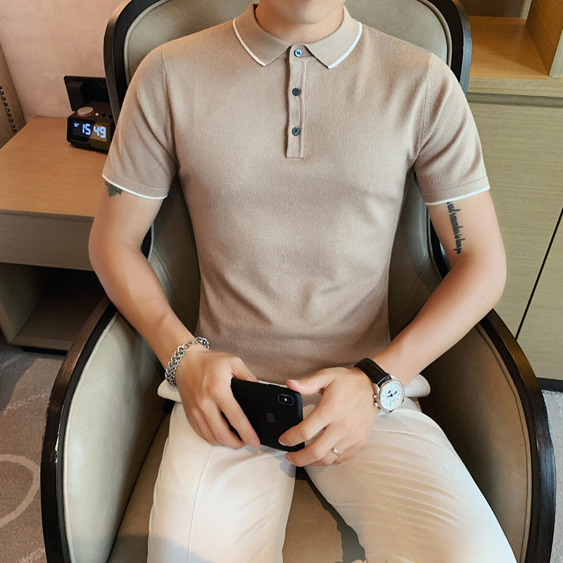 Soft White Lines Decorated Viscose Polo Shirt