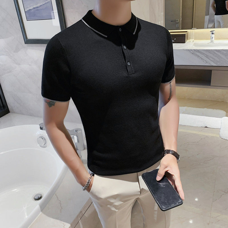 Soft White Lines Decorated Viscose Polo Shirt