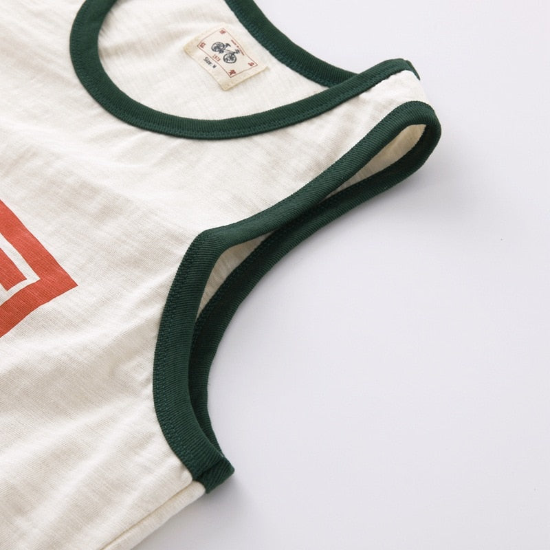 Chinese Letter Print Vintage Style Breathable Tank Top