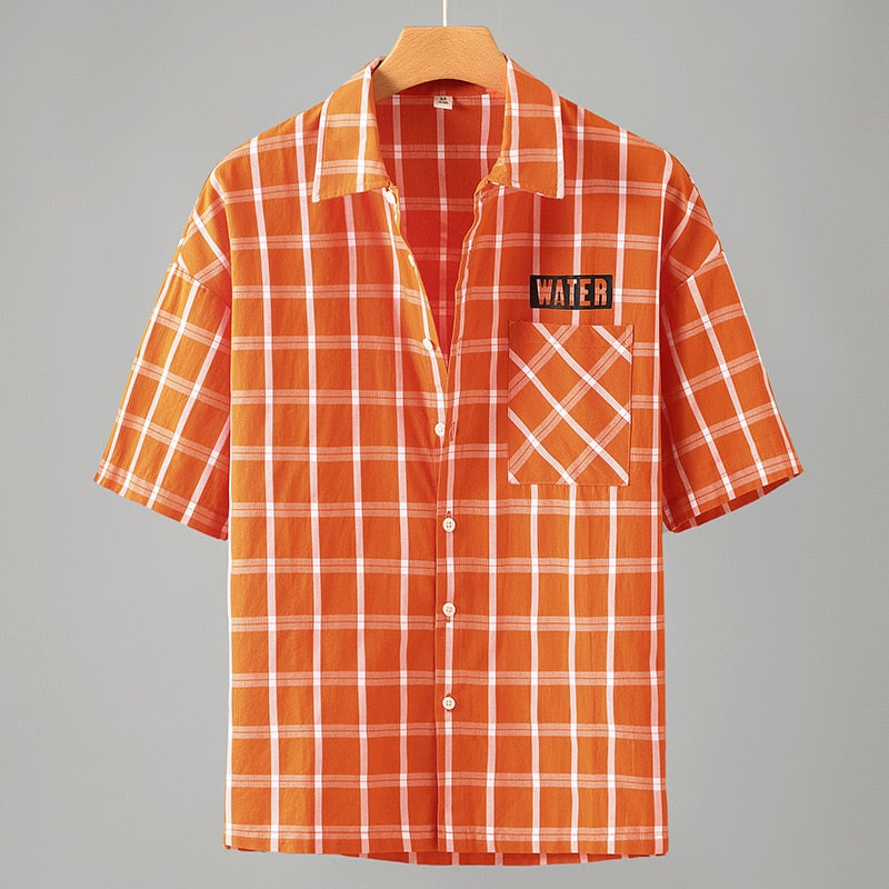 Chemise en coton à carreaux orange