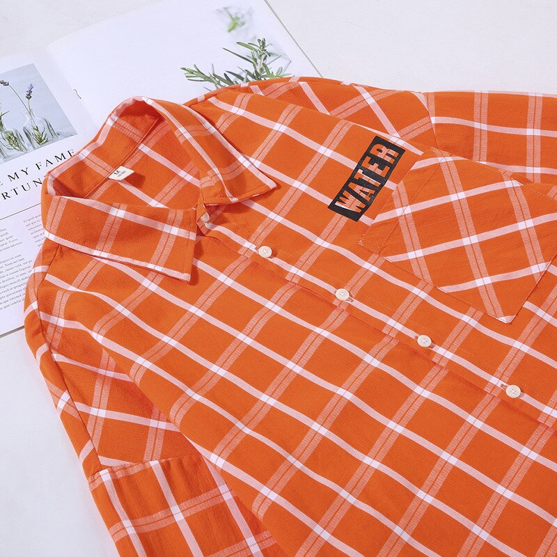 Chemise en coton à carreaux orange