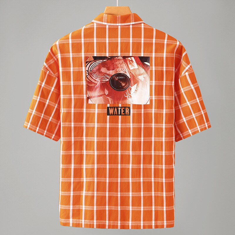 Chemise en coton à carreaux orange