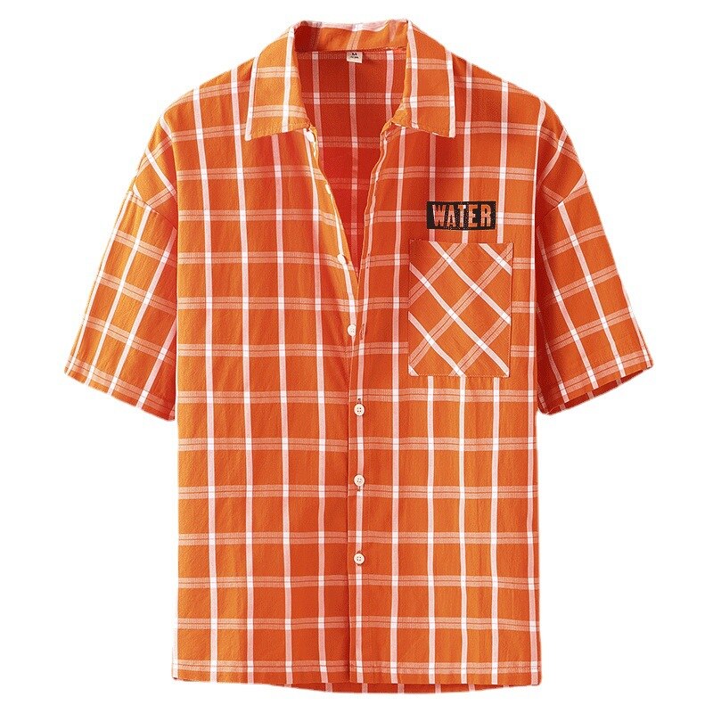 Chemise en coton à carreaux orange