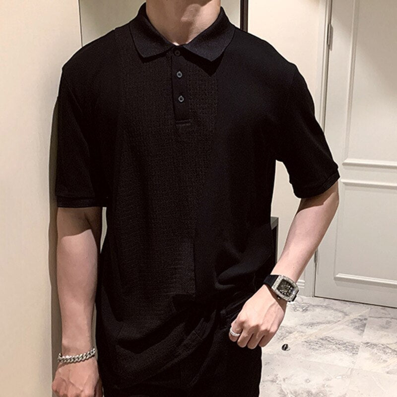Simple Solid Color Splicing Polo Shirt