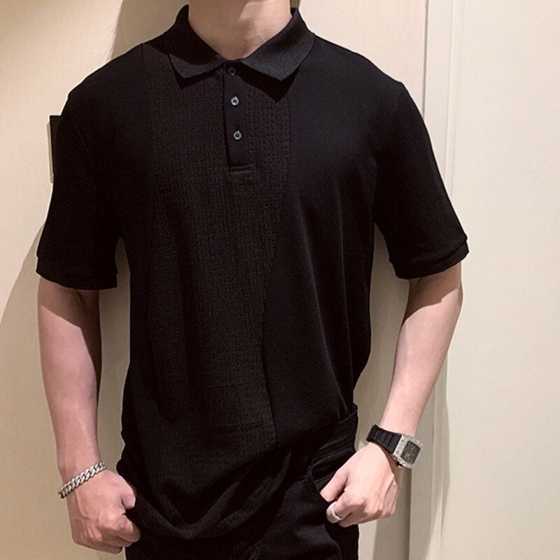 Simple Solid Color Splicing Polo Shirt