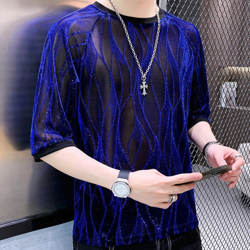 T-shirt en filet à manches mi-longues Leaves Vines