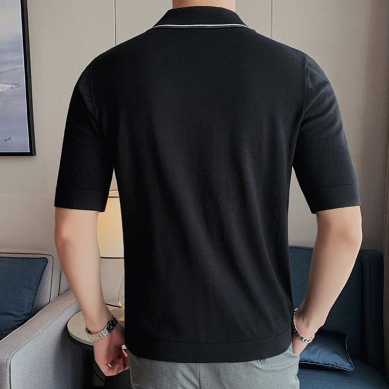 Stripe Color Viscose Short Sleeve Shirt